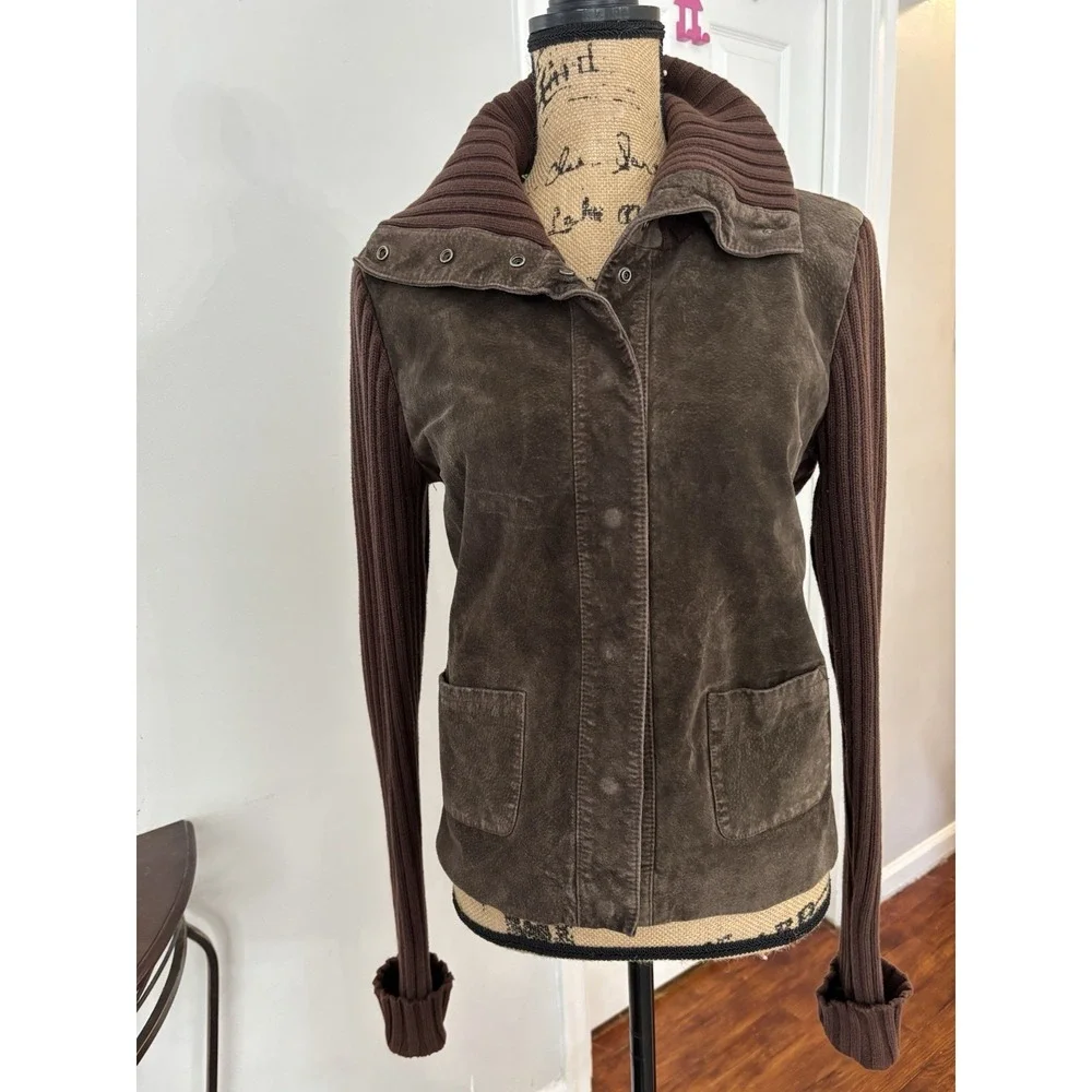 Kim Rogers 100%leather Sweater Jacket‎ Brown Size M Spot On Arm